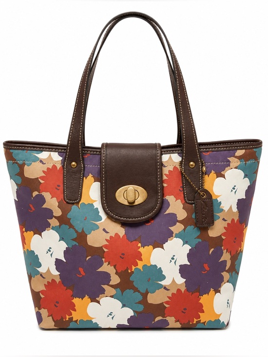 Clarks Handbags - CLARK’S Retro Floral Tote Bag Brown Leather Trim Multicolor Shoulder Hand